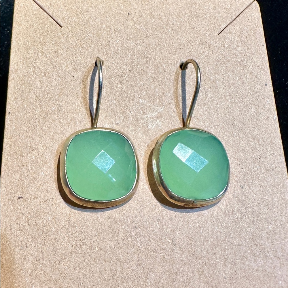 Handmade‎ Aqua Chalcedony Drop Earrings Gold Plated Sterling Silver